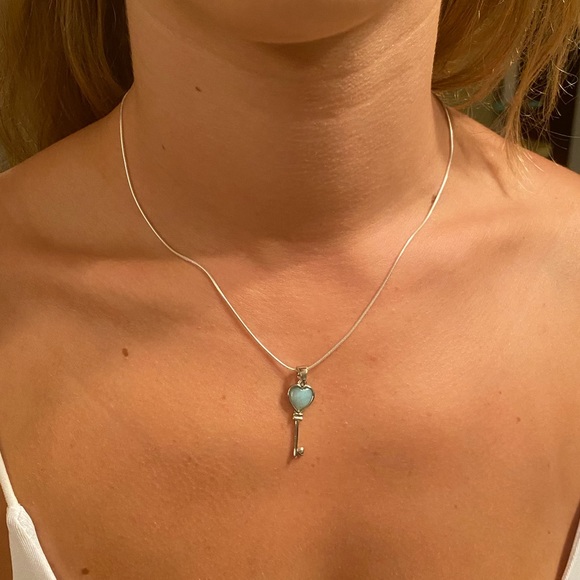 Natural Larimar Key Sterling Silver Necklace - Picture 8 of 16